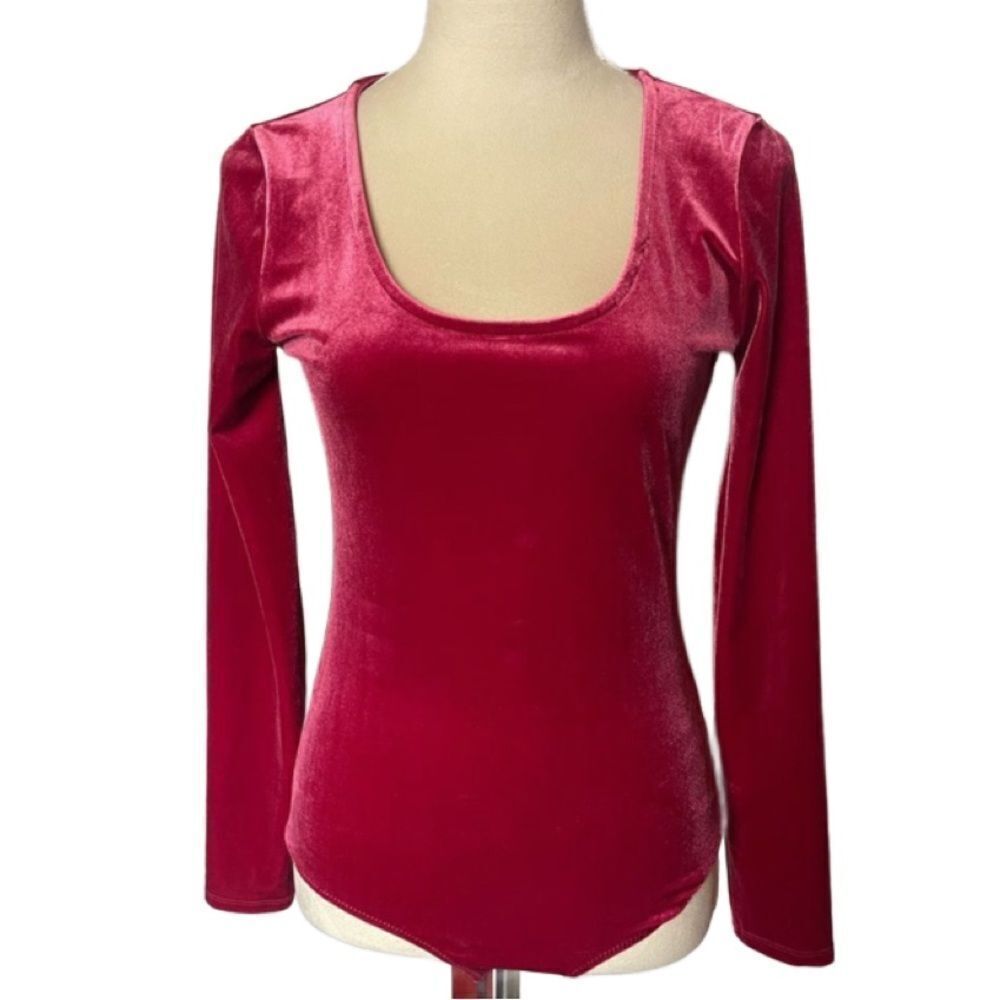 J. Crew Mercantile Elegant Red Velvet Women's Long Sleeve Bodysuit (Size: Small)